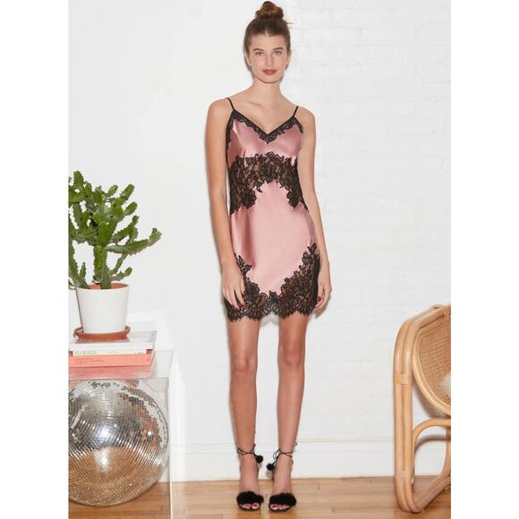 Fleur Du Mal Cherie Lace Pink Satin Slip Dress Large - Picture 1 of 5